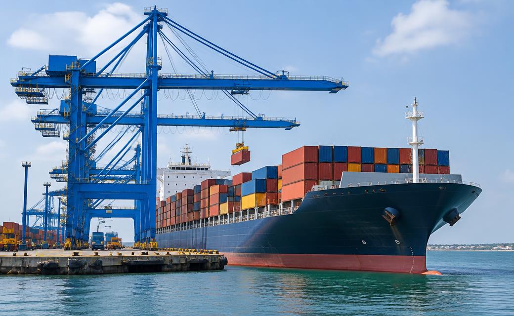 Container ship at an African port